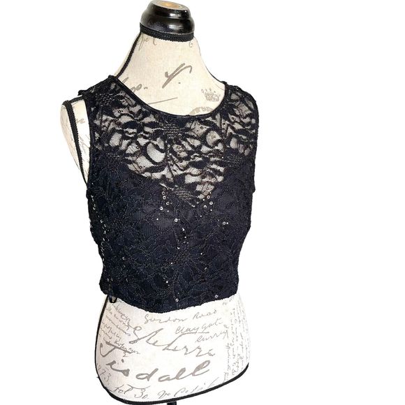 B. Darlin Womens Blouse Crop Top Size 15 Sz 16 Sequined Lace Evening Prom Party - Picture 3 of 13